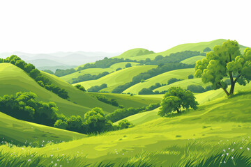 Fototapeta premium Rural hills landscape vector background on white.