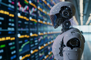 Fototapeta premium The humanoid robot stared at the surveillance screen.