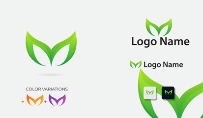 Leaf M logo design. M logo. Letter logo design. Business. Leaf vector. Font. Script. M letter with leaf. Eco. Premium and colorful template