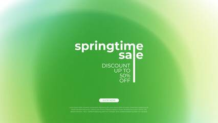 Springtime Sale. Spring season commercial background with light blurred green color gradients for business, seasonal shopping promotion and sale advertising. Vector illustration.