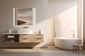 Fototapeta na wymiar minimalist bathroom with a freestanding vanity