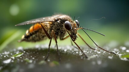 Close-up high-resolution image of a mosquito in tropical garden.