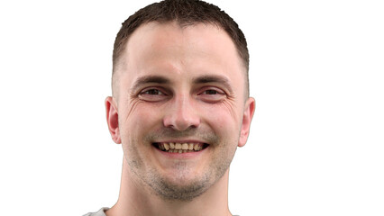 Obraz premium Man's face, on a white background, close-up