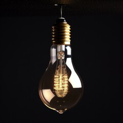 Glowing tungsten filament of a lit incandescent light bulb against a black background