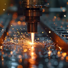 Industrial metalworking and metal cutting with sparks - obrazy, fototapety, plakaty