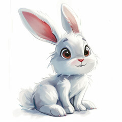 Cute white Bunny in Cartoon Style Art - Simple and Adorable