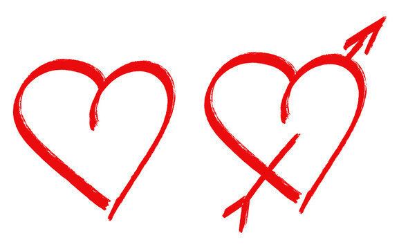 PNG Red heart symbol for Valentines Day. Hearts hand drawn sketch