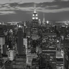New York City skyline in black and white
