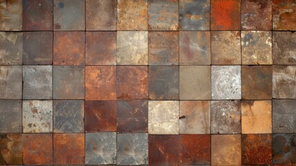 Rusty metal square tiles background texture