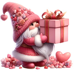 Valentine gnomes with giftbox and heart graphic clipart for poster, banner, social media and digital design.