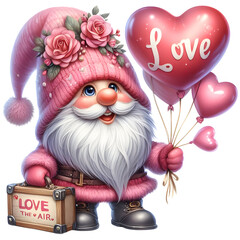 Obraz premium Valentine gnomes PNG with heart shape balloons graphic clipart