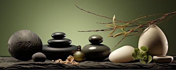 spa treatments with stones and bamboo mat