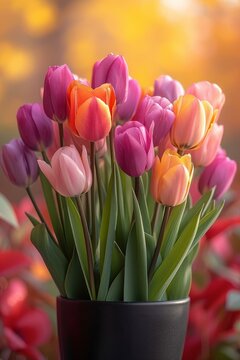 A beautiful bouquet of tulips in a vase