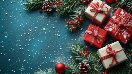 Christmas background with presents and ornaments