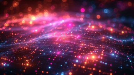 Obraz premium Colorful glowing particles form wavy surface