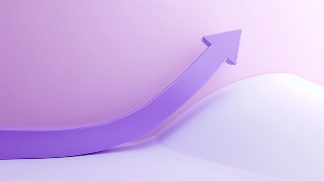 3D mode of an arrow going up, increasing graph, minimalist elegant, purple and white tones, Technology
