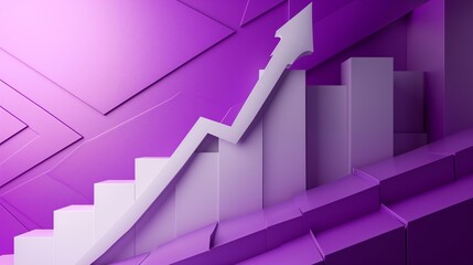 3D mode of an arrow going up, increasing graph, minimalist elegant, purple and white tones, Technology