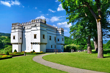 Renaissance fortified manor house in Szymbark near Gorlice in summer sunny day, Low Beskids, Poland