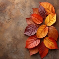 Colorful autumn leaves on brown stone background