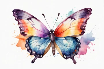 Zelfklevend behang Grunge vlinders Watercolor colorful butterfly illustration. AI generated