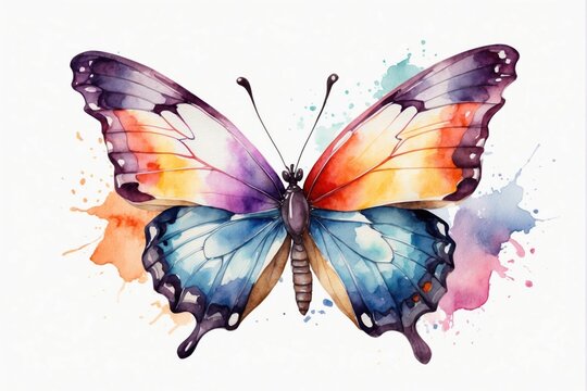 Watercolor colorful butterfly illustration. AI generated