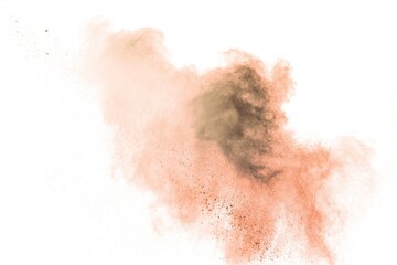 Fototapeta premium Explosion of brown powder on white background.