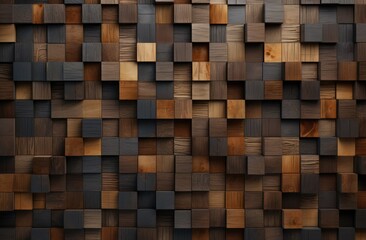 A photo capturing a wooden wall adorned with a repetitive pattern of square shapes.