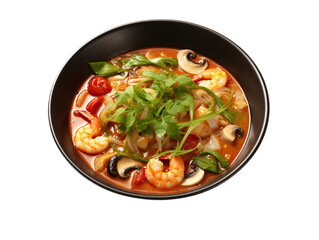 a bowl of soup with shrimp and vegetables