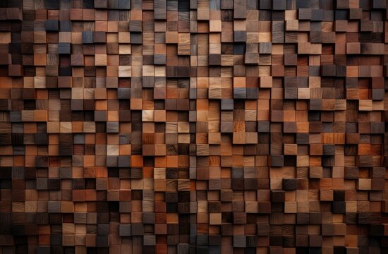 A sturdy wall made up of meticulously stacked wooden blocks forming a solid structure. © pham