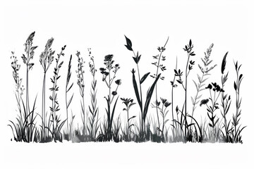 Hand drawn ink grass set isolated on white background. 