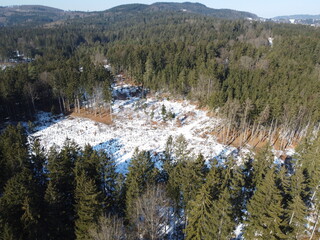Obraz na płótnie Canvas Winter landscape in Bavaria with the drone an aerial photograph