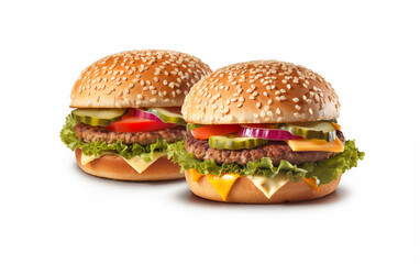 Appetizing burger on a white isolated background Generated by AI