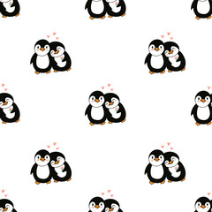 Seamless pattern with cute penguins 
