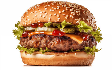 Appetizing burger on a white isolated background Generated by AI