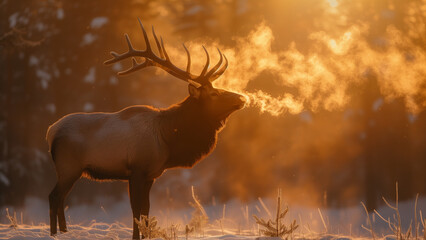 Golden Dawn: An Elk’s Morning in the Snow
