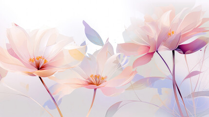 Elegant tender flowers transparent watercolour background. Pastel colour palette. Generative AI