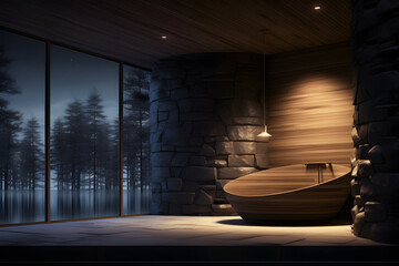cozy sauna room wood wall - obrazy, fototapety, plakaty