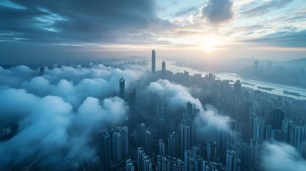 Deurstickers An aerial view of city over the clouds. © imlane