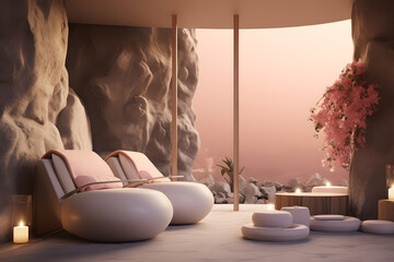  spa room with a cozy relaxation nook - obrazy, fototapety, plakaty