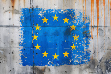 The European flag painted on a concrete wall 