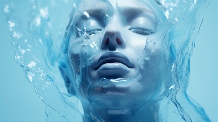 face of a young woman in blue gel.