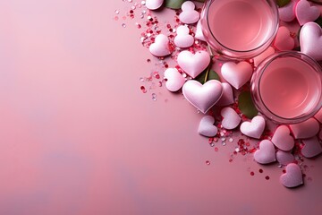 Valentine s day celebration with champagne glasses, pink background, perfect for text or design.