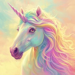 Obraz na płótnie Canvas Vibrant Unicorn Portrait with Rainbow Mane
