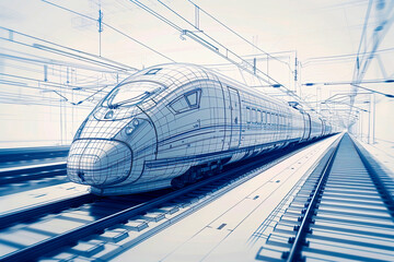 Generative AI illustration of CAD drawing high speed train design - obrazy, fototapety, plakaty