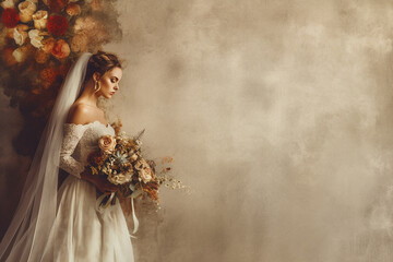 A bride in a white dress holding a bouquet.