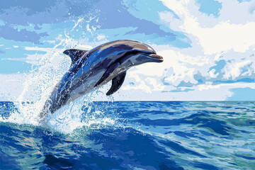 Fototapeta premium Dolphins leap out of the sea.