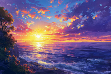 Fototapeta na wymiar The scene of sunset over the sea.
