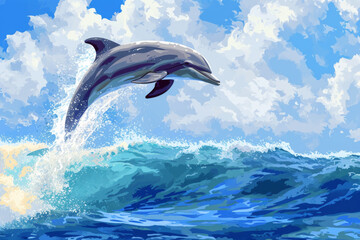 Obraz premium Dolphins leap out of the sea.