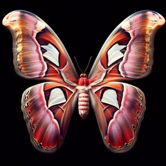 Attacus atlas butterfly isolated on black background. Insects in nature. AI generated