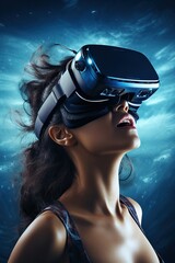 Naklejka premium woman with virtual reality glasses, goggle gadget